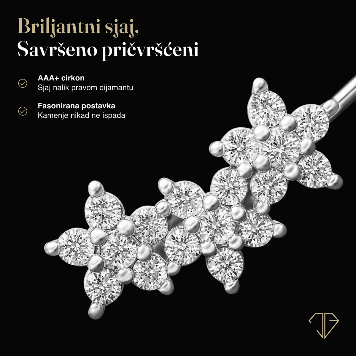 SREBRNI PIRSING FLOWERS - JEDAN KOMAD
