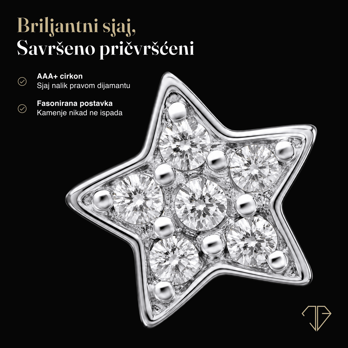 SREBRNI PIRSING STAR - JEDAN KOMAD