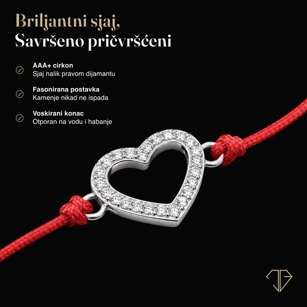 SREBRNA NARUKVICA RED THREAD HEART