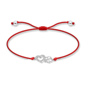 SREBRNA NARUKVICA RED THREAD HEART & CLOVER