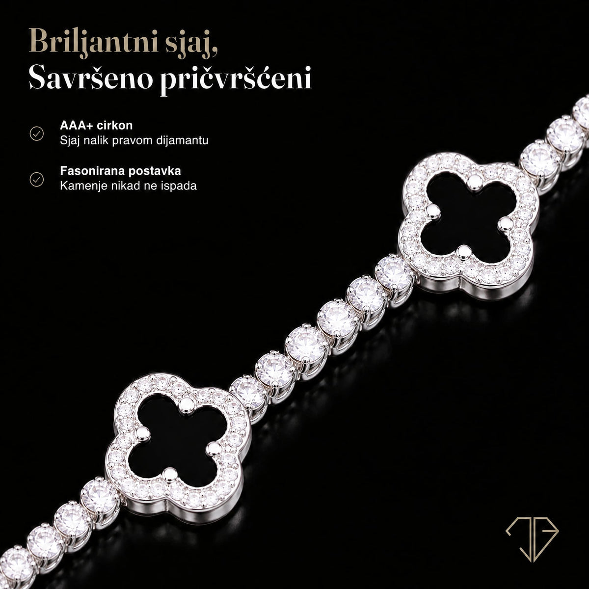 SRERBNA NARUKVICA ONYX CLOVER